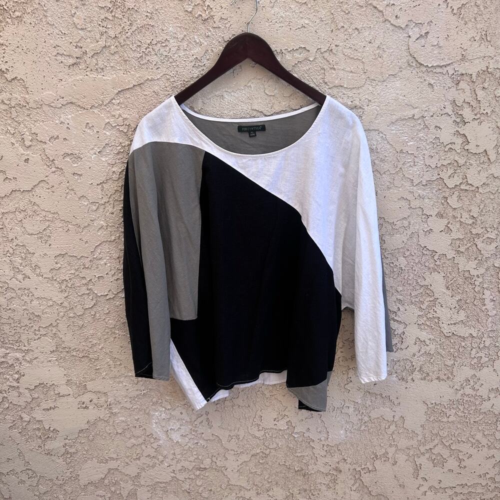 For Cynthia Colorblock Top & Skirt Set Black Gray White Artsy XL - Picture 2 of 7